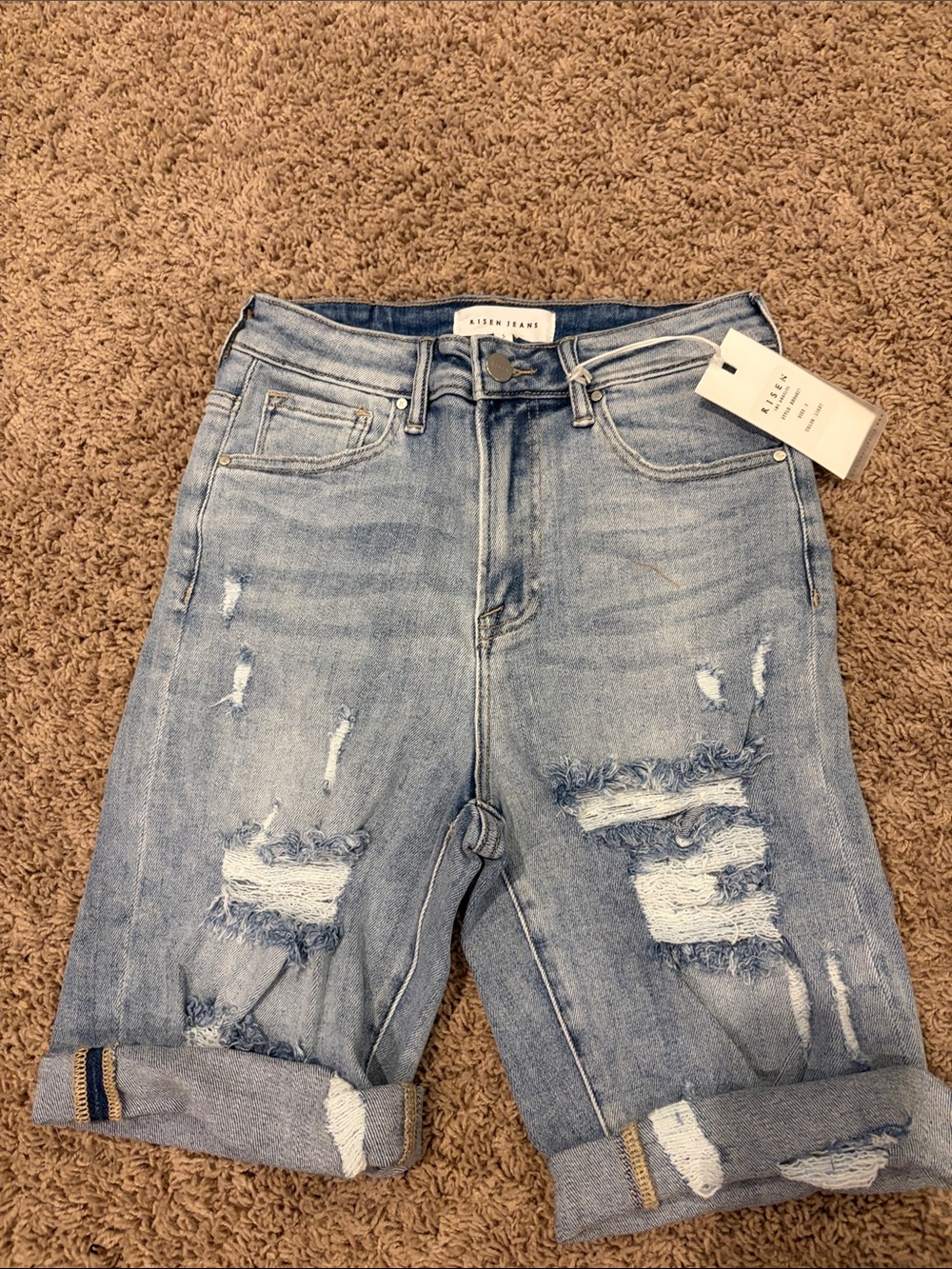 Distressed Light Blue Denim Jean Shorts